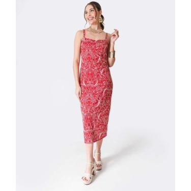 Imagem de Vestido Midi Feminino Estampado Brilho Lurex Marisa-59040, Vermelho, G