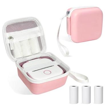 Imagem de Capa para etiquetadora compatível com Memoking T02, capa para mini impressora de adesivos Phomemo M02 com 3 rolos de papel adesivo térmico (50 mm x 3,5 m), suporte de armazenamento de papel adesivo