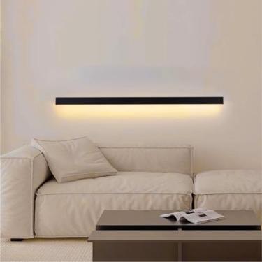 Imagem de GZZBMY LED interior apliques de parede modernos minimalista longa alumínio candeeiros de parede quarto cabeceira iluminação para sala de estar corredor escadas corredor (luz quente preta, 150 cm)