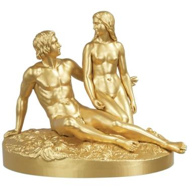 Imagem de Estátua Adão e Eva Antes da Queda - Cenas da Bíblia (Cor Ouro)