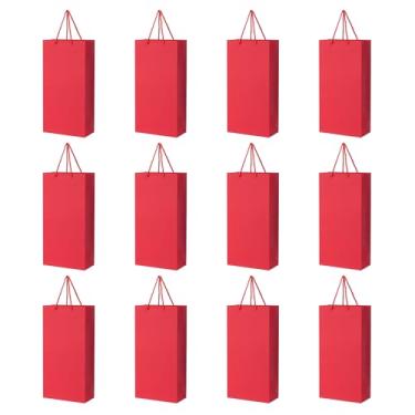 Imagem de Porta-sacola para garrafa de vinho CUGBO, sacos de transporte de garrafa de vinho branco e vermelho com alças de papel preto, Vermelho, 12Pcs Double