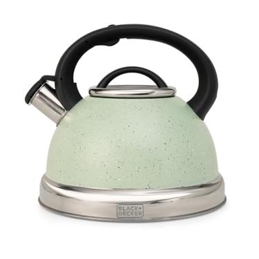 Imagem de BLACK+DECKER Chaleira com Apito 3 Litros Steam&Stone - Corpo em Aço Inoxidável com Acabamento Marmorizado na cor Mint, Base Compatível com Indução e Cabo em Nylon