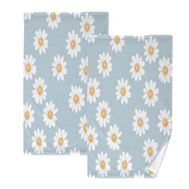 Imagem de CEBUGI Conjunto de 2 toalhas de banho - toalhas de algodão macio para lavar o rosto - toalhas de banho de mão para cuidados com a pele do banheiro | 41 x 71 cm | Margaridas brancas