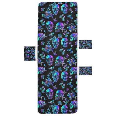 Imagem de STAYTOP Linda capa de toalha de cadeira de crânio, capa macia para espreguiçadeira, capas de cadeira de praia com bolsos para jardim, pátio, pátio, banhos de sol, gramado, 215 x 76 cm