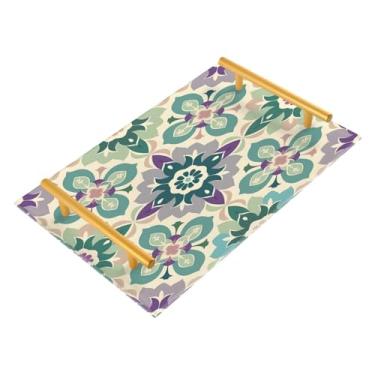 Imagem de Wassud Bandeja de banheiro com estampa de azulejo mandala, bandejas de perfume, alça de maquiagem, cômoda, quarto, cozinha, mesa, 30 x 20 cm