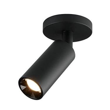 Imagem de Luminária de trilho LED com spots, acabamento preto fosco, montagem no teto e ângulo de inclinação ajustável.