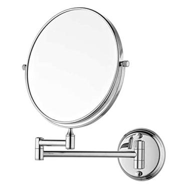 Imagem de Espelho de maquiagem montado na parede espelho cosmético de 20 cm espelho de banheiro pendurado na parede dobrável dupla face metal redondo