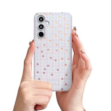 Imagem de Fycyko Capa compatível com Samsung Galaxy A16 com glitter a laser linda estampa floral quadriculada design brilhante estética feminina meninas brilhante capa protetora para câmera rosa