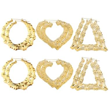 Imagem de 6 brincos de argola de bambu, brincos grandes de bambu hip hop para mulheres, banhado a prata, conjunto de brincos de argola de bambu grandes para rapper dos anos 80, 90, acessórios de rapper, uso