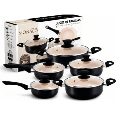 Imagem de Jogo de Panelas Cerâmica Antiaderente 10 Peças Vermelho Preto - Mutant