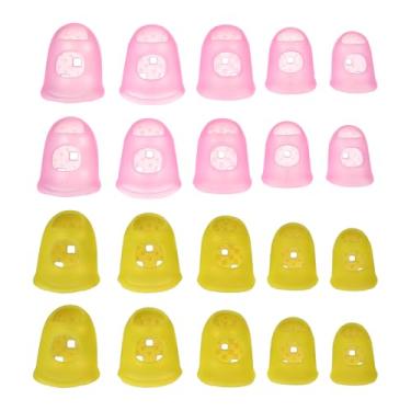 Imagem de PATIKIL Pontas de dedo de borracha, 5 tamanhos, 20 peças, protetor de dedo de guitarra de silicone, acessórios de tricô para costura manual de papel, classificação de dinheiro, contagem de guitarra