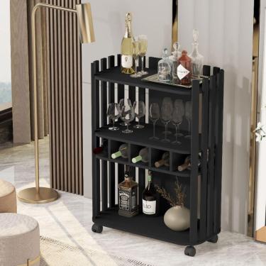 Imagem de Aparador Luxo Com Adega Ripado Preto