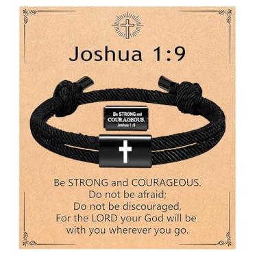 Imagem de Drefund Pulseira de cruz para homens, presentes cristãos para adolescentes e homens, batismo religioso, confirmação de Páscoa, aniversário, presentes de Natal para filho, filha, irmão, sobrinho