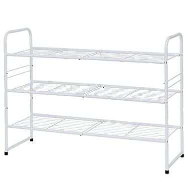 Imagem de Sapateira empilhável de 3 níveis, organizador de armazenamento de prateleira de sapatos de metal, branco
