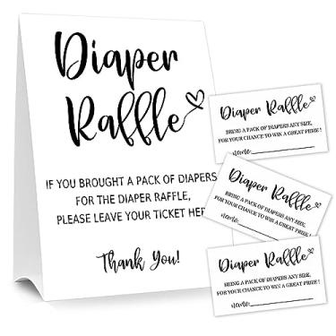 Imagem de Moonle Bilhetes de sorteio de fraldas para jogo de chá de bebê, 1 placa de pé e 50 cartões de adivinhação para decoração de festa de chá de bebê, minimalista 02