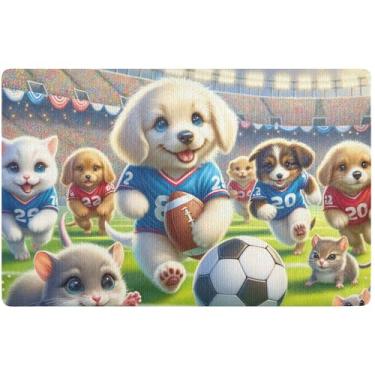 Imagem de TSENQUE Tapete de porta frontal personalizado com animais fofos para cães esportivos, tapetes de entrada para ambientes internos laváveis para casa, 81 x 50 cm