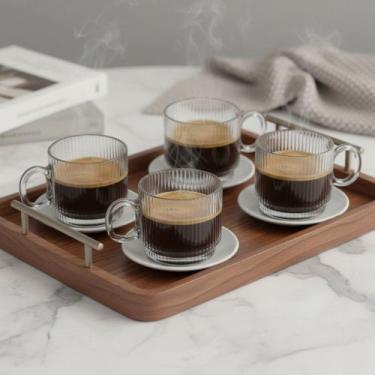 Imagem de Canecas Vidro Graffiato 95ml Conjunto 4 Transparente Café - Hauskraft