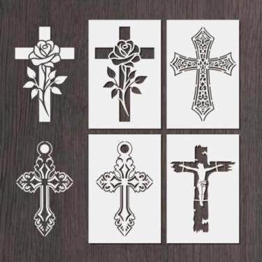 Imagem de 4 peças 9,9 x 15 cm cruz modelo de pintura DIY grafite spray padrão oco cartão de artesanato decoração de parede placa de fundo