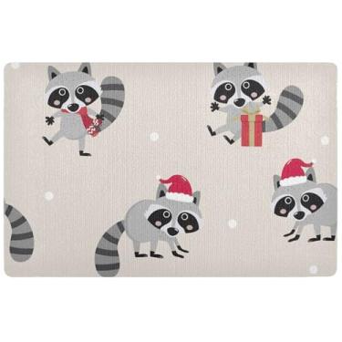 Imagem de TSENQUE Tapete de Natal personalizado guaxinim fofo bege Halloween fofo outono ao ar livre, tapetes para porta da frente tapetes de entrada laváveis para dentro de casa 81 cm x 50 cm