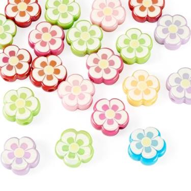 Imagem de 20 peças de contas de flores de acrílico lindas contas de plástico iridescentes contas soltas para pulseira faça você mesmo, brinco, colar, joias, berloque estético, miçanga para chaveiro, telefone