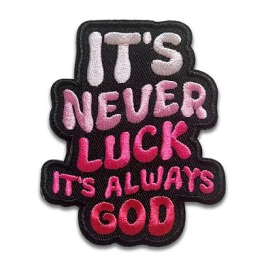 Imagem de Patch com aplique bordado It's Never Luck It's Always God, decoração faça você mesmo, aplique de passar a ferro/costurar para roupas, mochilas, chapéus, saias, sapatos, jaquetas (rosa)