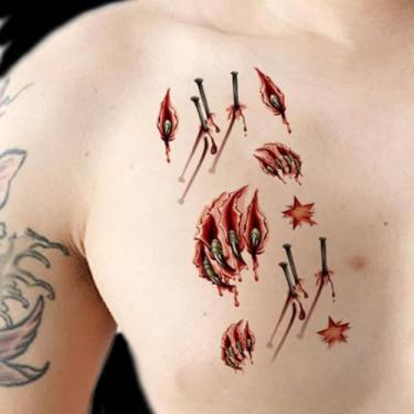 Imagem de Tatuagens realistas de terror com cicatrizes falsas, adesivo temporário de Halloween para adultos, mulheres, homens, brincadeiras, maquiagem e festa à fantasia