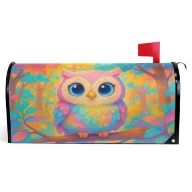 Imagem de Caixa de correio decorativa capas magnéticas vinil caixa de correio envoltórios inverno pássaro colorido coruja rosa caixa de correio moderna decoração de jardim tamanho padrão 52,6 x 45,8 cm