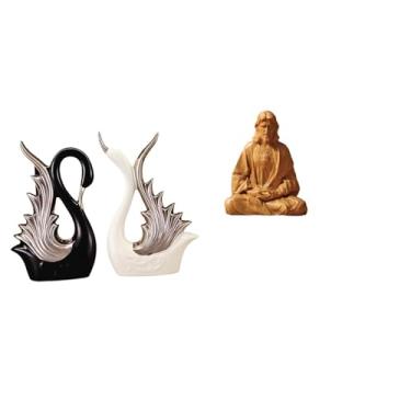 Imagem de Whtkoph Elegante Conjunto de Estatuetas de Cerâmica Representando Um Cisne E O Sagrado Coração de Jesus, Ideal para Estante, Aniversário, Lareira, Corredor, Q