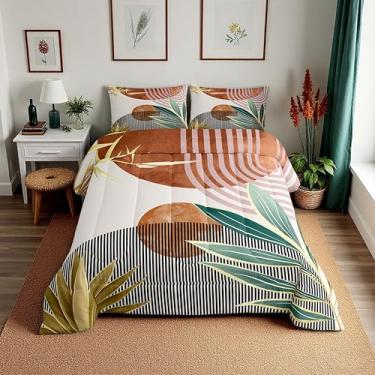 Imagem de Erosebridal Conjunto de edredom boêmio, solteiro, vintage, geométrico, retrô, listrado, moderno, minimalista, simples, para meninos e meninas, decoração de quarto marrom