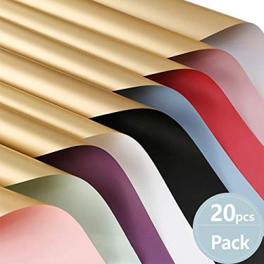 Imagem de 20pcs Papel de Envolver Flores Origami Dúplex Dourado Bicolor Embalagem Presente Florista Bouquet Floral Decoração