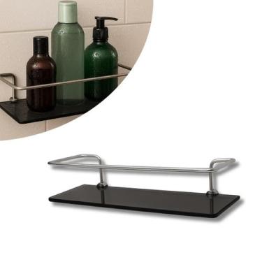 Imagem de Porta Shampoo Reto 30cm Vidro Fumê e Suporte Fixação Polido Dupla Fixa