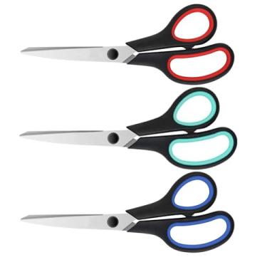 Imagem de Pacote com 3 tesouras de aço inoxidável de 20 cm com lâminas ultra afiadas e alças confortáveis para todos os fins para escritório, casa, escola (escuro)