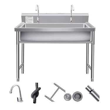 Imagem de Lavatório externo grande de tigela única, pia de restaurante comercial, pia de cozinha, pia de garagem industrial, pia de lavanderia independente, para lavanderia de cozinha de restaurante (100 x 60 x