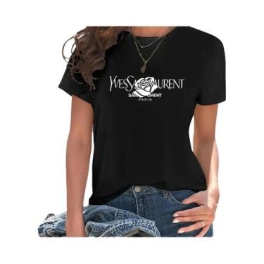 Imagem de Camiseta Feminina De Verão Com Estampa De Alfabeto, Gola Redonda, Mang