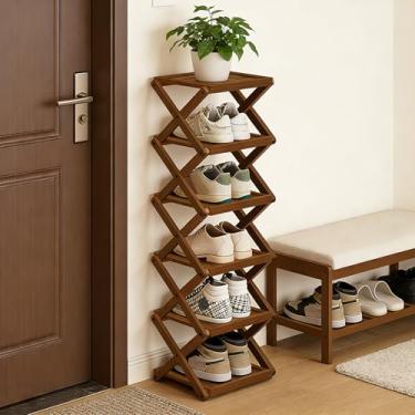 Imagem de YYW Sapateira, prateleira dobrável de bambu, organizador independente de armazenamento de sapatos para entrada, quarto, armário, corredor, (marrom, 6 camadas, 25)