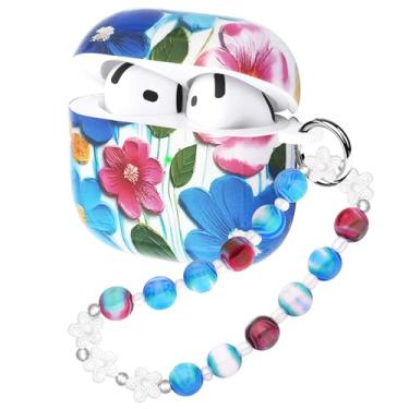 Imagem de Casililor Linda capa para Airpod 4 com cordão brilhante feminina capa protetora completa compatível com AirPods 4ª geração (2024) capa para mulheres flor azul Klein