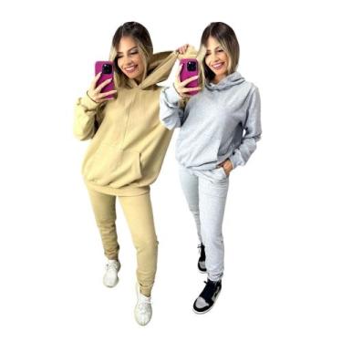Imagem de Kit com 2 conjuntos Moletom calça e capuz feminino Inverno Slim quenti