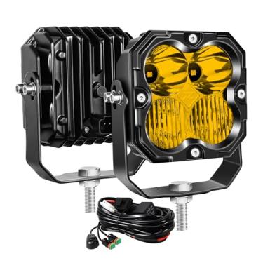 Imagem de Willpower 2 lâmpadas LED de trabalho de 4,3 30 W 3000 LM com chicote de fios DT de 12 V, luzes de neblina para carro, caminhão, trator, barco 10 x 10, amarelo 3500K, farol impermeável, combo de ponto