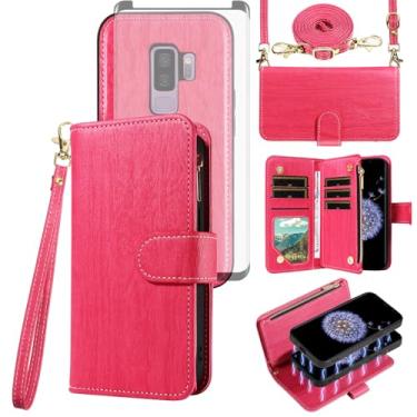 Imagem de Asuwish Capa de celular para Samsung Galaxy S9 Plus com zíper carteira magnética destacável com protetor de tela de vidro temperado alça transversal suporte para cartão S9+ 9S 9+ S 9 9plus S9plus