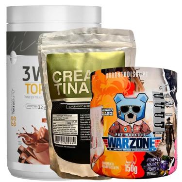 Imagem de Kit Whey 3W Body Action + Warzone Under Labz + Creatina 500g-Unissex