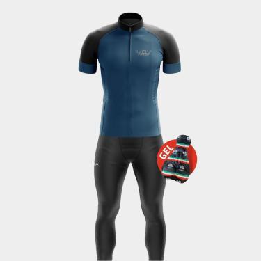 Imagem de Conjunto de Ciclismo Masculino Inverno Calça Gel e Camisa Bike Com Bolsos - AZUL - P-Masculino
