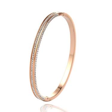 Imagem de Pulseira feminina de cristal bracelete de casamento presente de amante de casamento aço inoxidável ouro rosa prata
