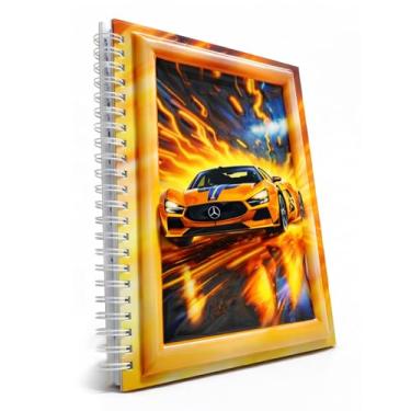Imagem de omatek smart technologies Caderno espiral A5 com capa brilhante 3D – Caderno de capa dura fofo com 80 folhas – Caderno escolar para crianças, meninas e meninos – Fire Speed Car