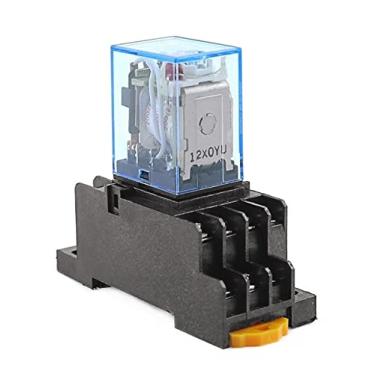 Imagem de 1 conjunto MY4 relé eletromagnético pequeno relé de potência DC12V DC24V AC110V AC220V bobina 4NO 4NC trilho DIN 14 pinos + base mini relé (cor: AC, tamanho: 220V)