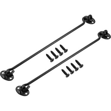 Imagem de Fecho de gancho e olhal, parafuso de portão, trava de gancho, gancho de cabine, 30,5 cm, gancho giratório para janela, 201 com parafusos, preto, botão 2 peças