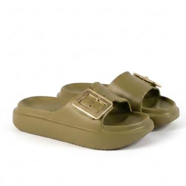 Imagem de Chinelo Feminino EVA 100% Confortável com Enfeite Metalizado – Leve, Macio e Estiloso (Verde MIlitar, BR, Adulto, Faixa Numérico, 35, 36)