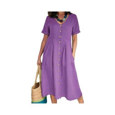 Imagem de Vestido De Algodão E Cânhamo plus Size Com Decote Em V, Manga Curta, B