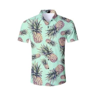 Imagem de Camisa Havaiana Masculina Com Estampa 3D De Abacaxi, Botões, Blusa De 