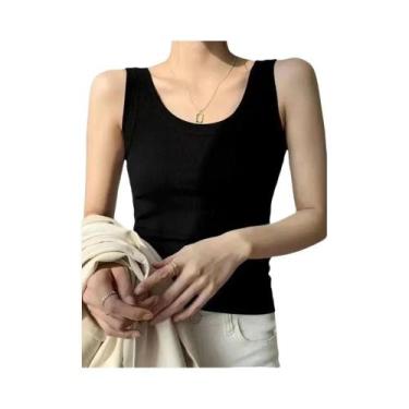 Imagem de Camiseta De Malha Feminina Com Decote Quadrado E Alças Largas Em Cor S