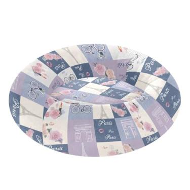 Imagem de STAYTOP Cama acolchoada romântica Torre Eiffel redonda para gatos e cães, camas macias para animais de estimação, camas laváveis e calmantes para cães com fundo antiderrapante - PP